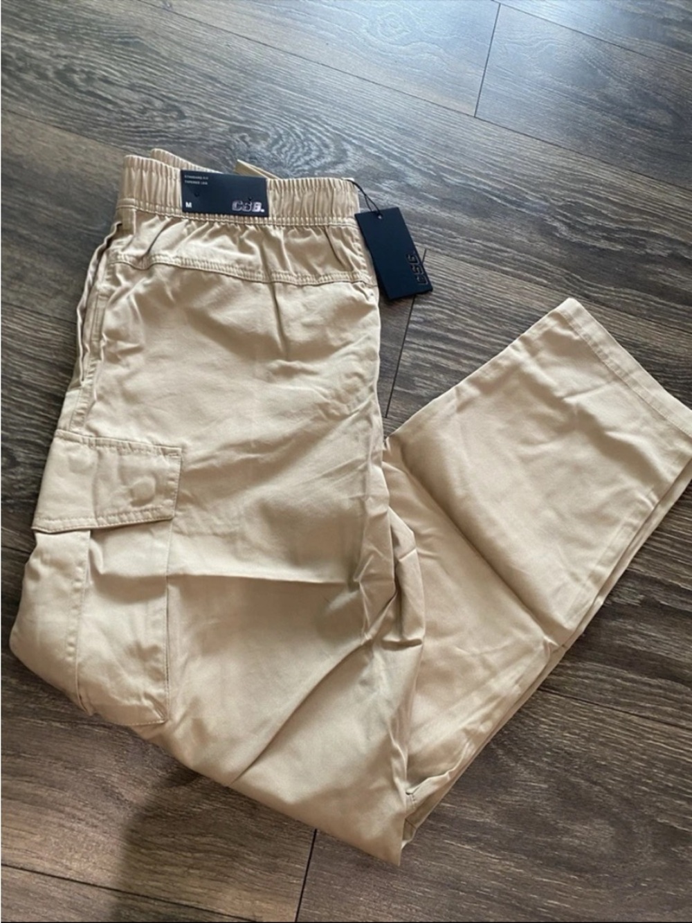 Men's Cargo Pants in Beige with Elastic Waist